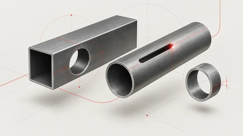 Lazerle kesilmiş kare ve yuvarlak metal profillerin teknik illüstrasyonu