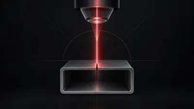 Lazerin kare metal profil üzerindeki kesim noktasını gösteren teknik illüstrasyon
