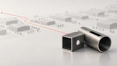 Soyut sanayi bölgesi ve kesilmiş metal boru ile profilin teknik illüstrasyonu